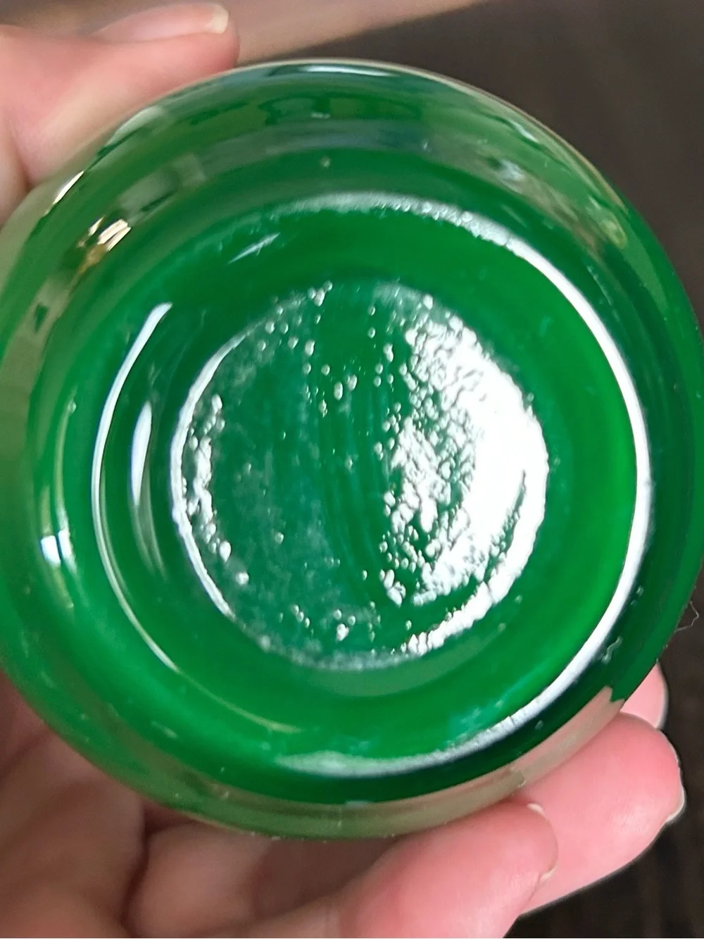 Vintage Emerald Green Art Glass Vase Hand Painted Enamel Floral Gold Trim 9” MCM